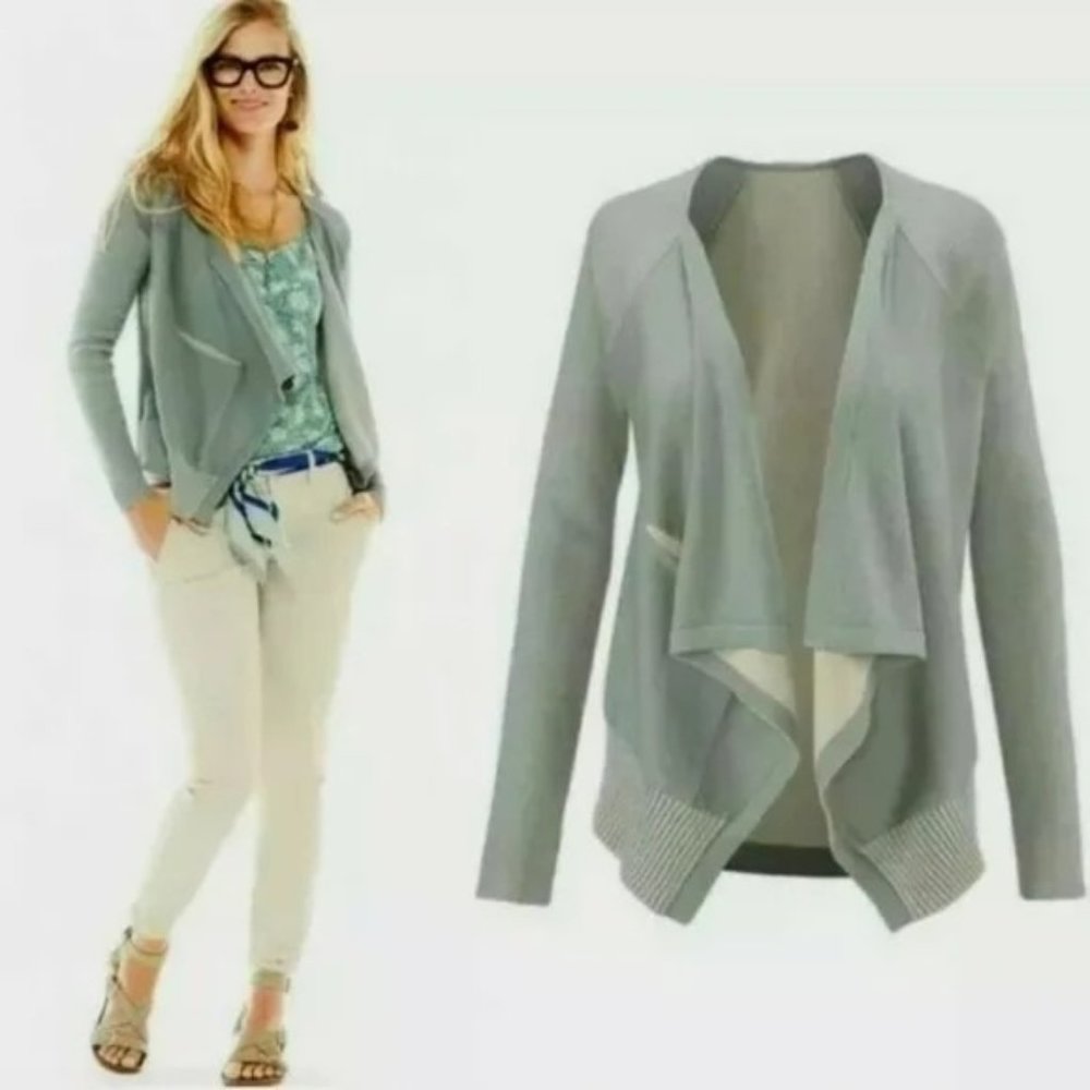 Cabi S 5132 Green Gray Sweater‎ Cardigan Open Front SAGE Cascading Waterfall